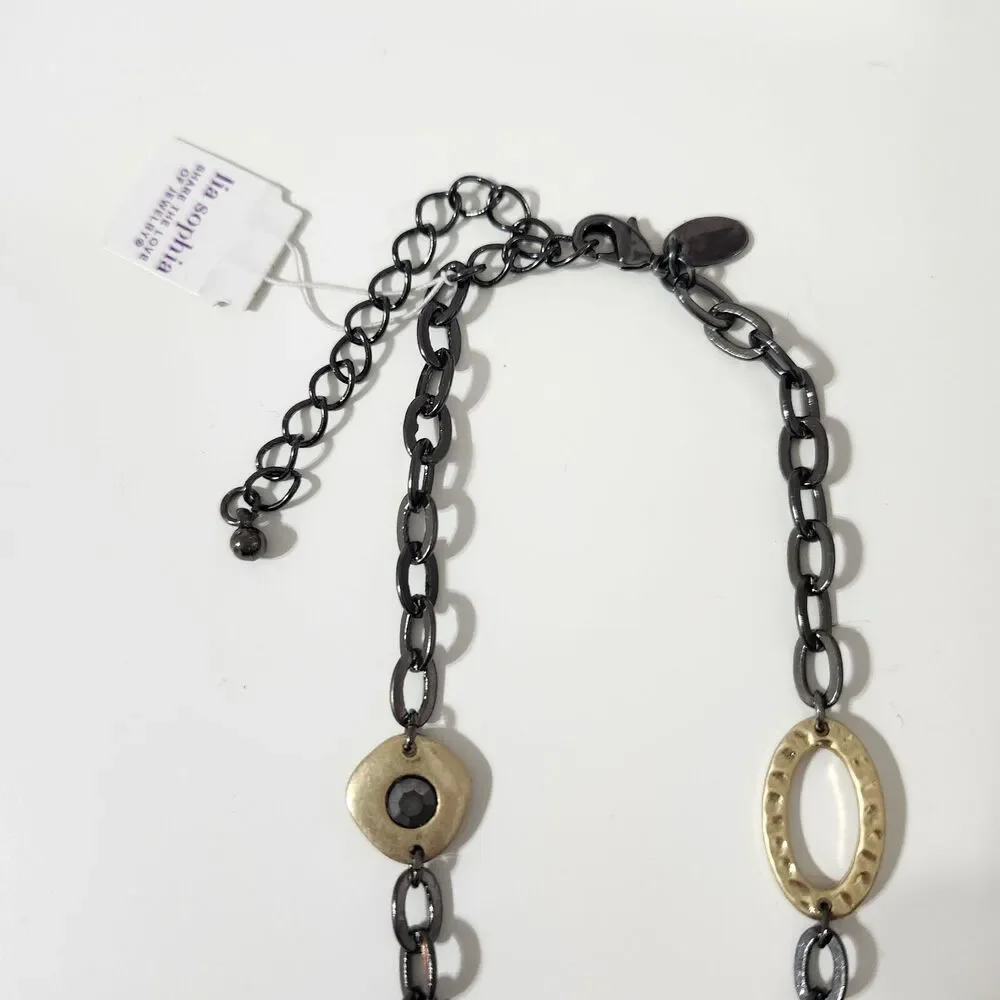 Lia Sophia Gold Tone Gun Metal Gray Long Necklace Dove Beaded Chain Ringlet